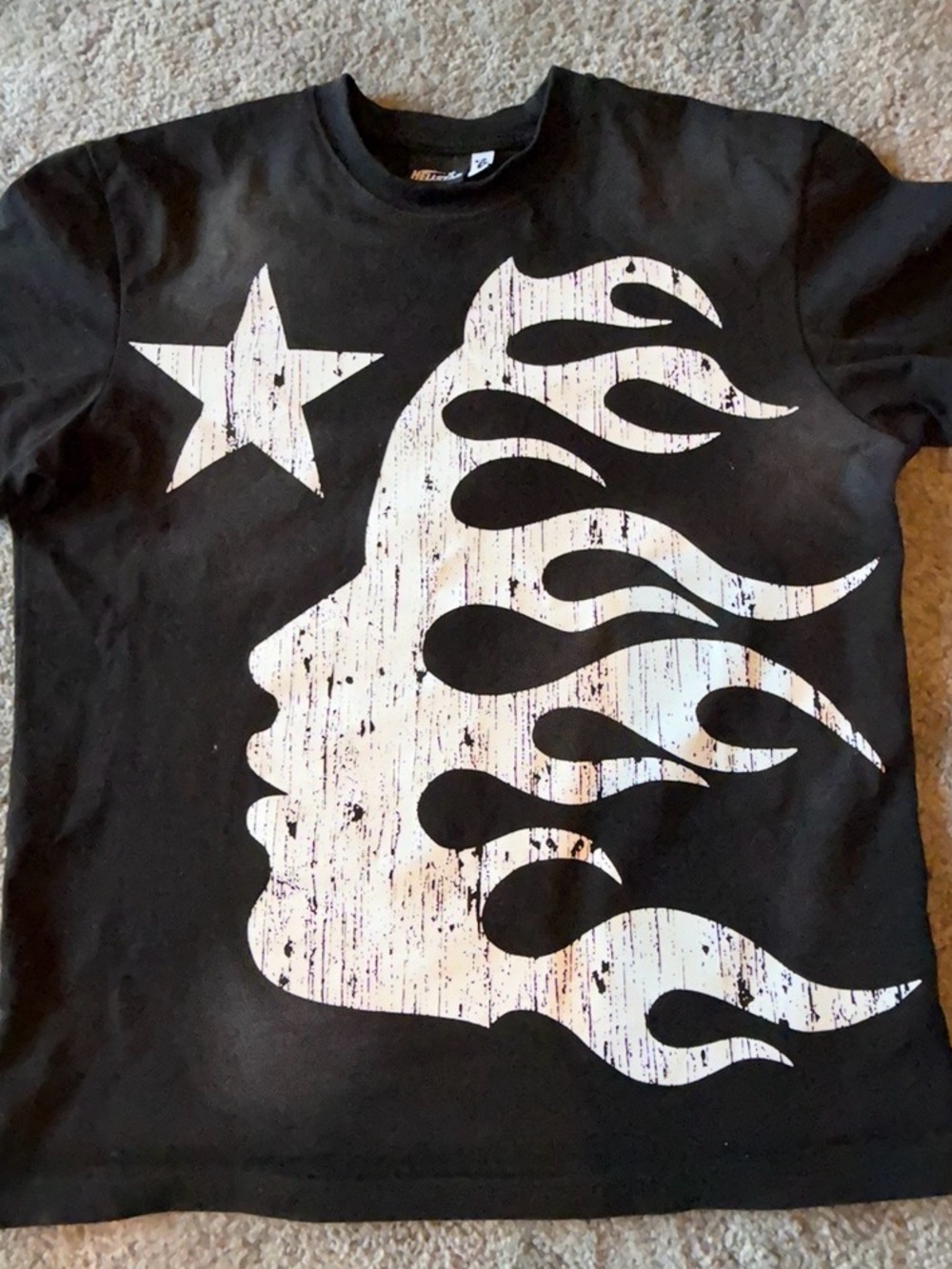 Kids Black Short-Sleeve Tee with White Flame Face Graphic
